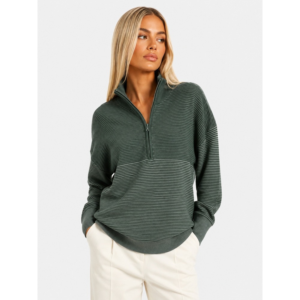 OFFLINE by Aerie Green Ribbed Quarter Zip Pullover Sweater XL Mock Neck